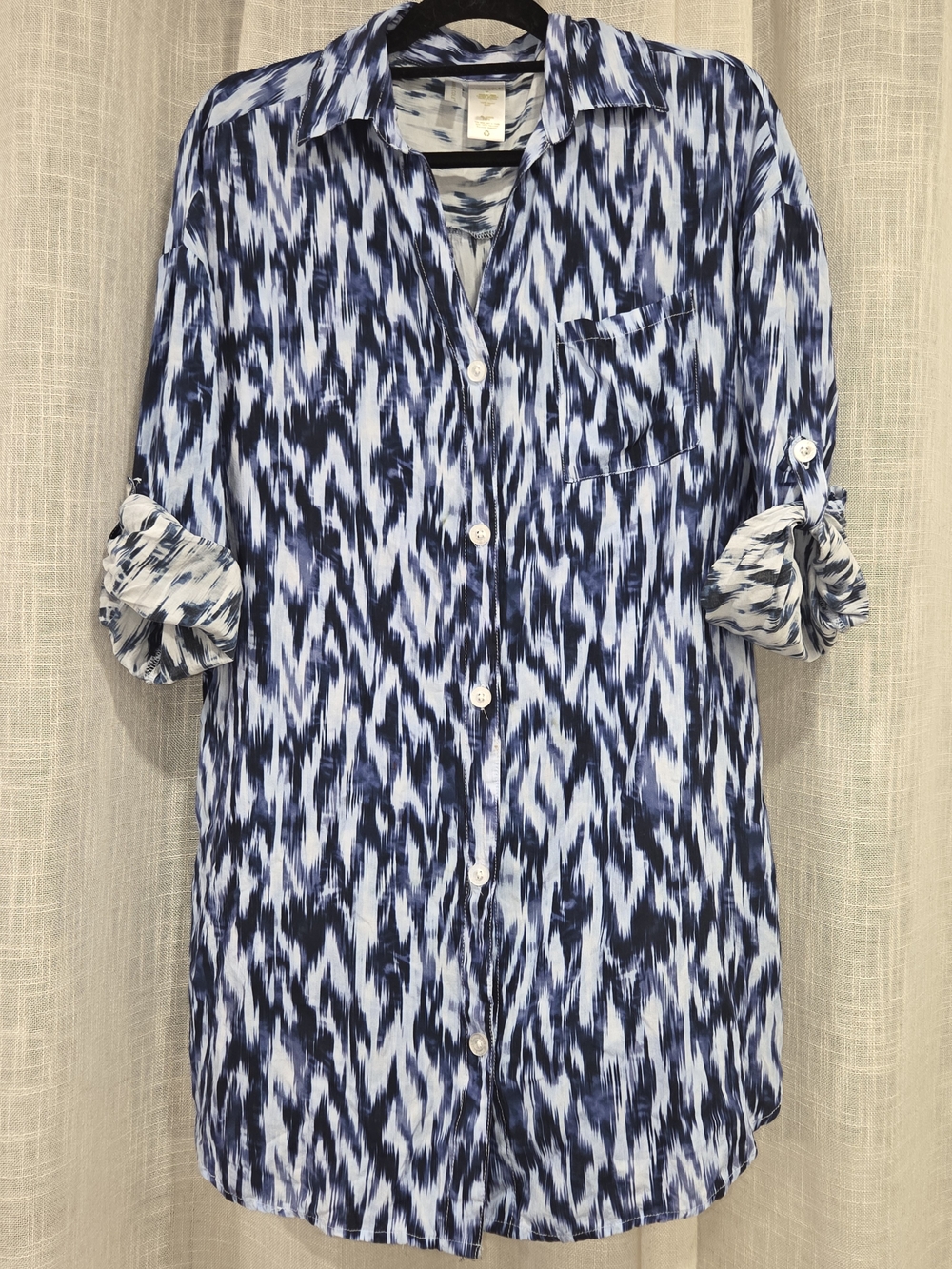 Anne Cole Blue & White Ikat-Style Button-Down Shirt